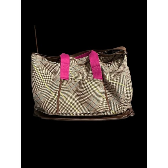 Land’s End Canvas Getaway Duffle Bag Antique Alabaster Pink Glen Plaid Travel - Picture 5 of 16